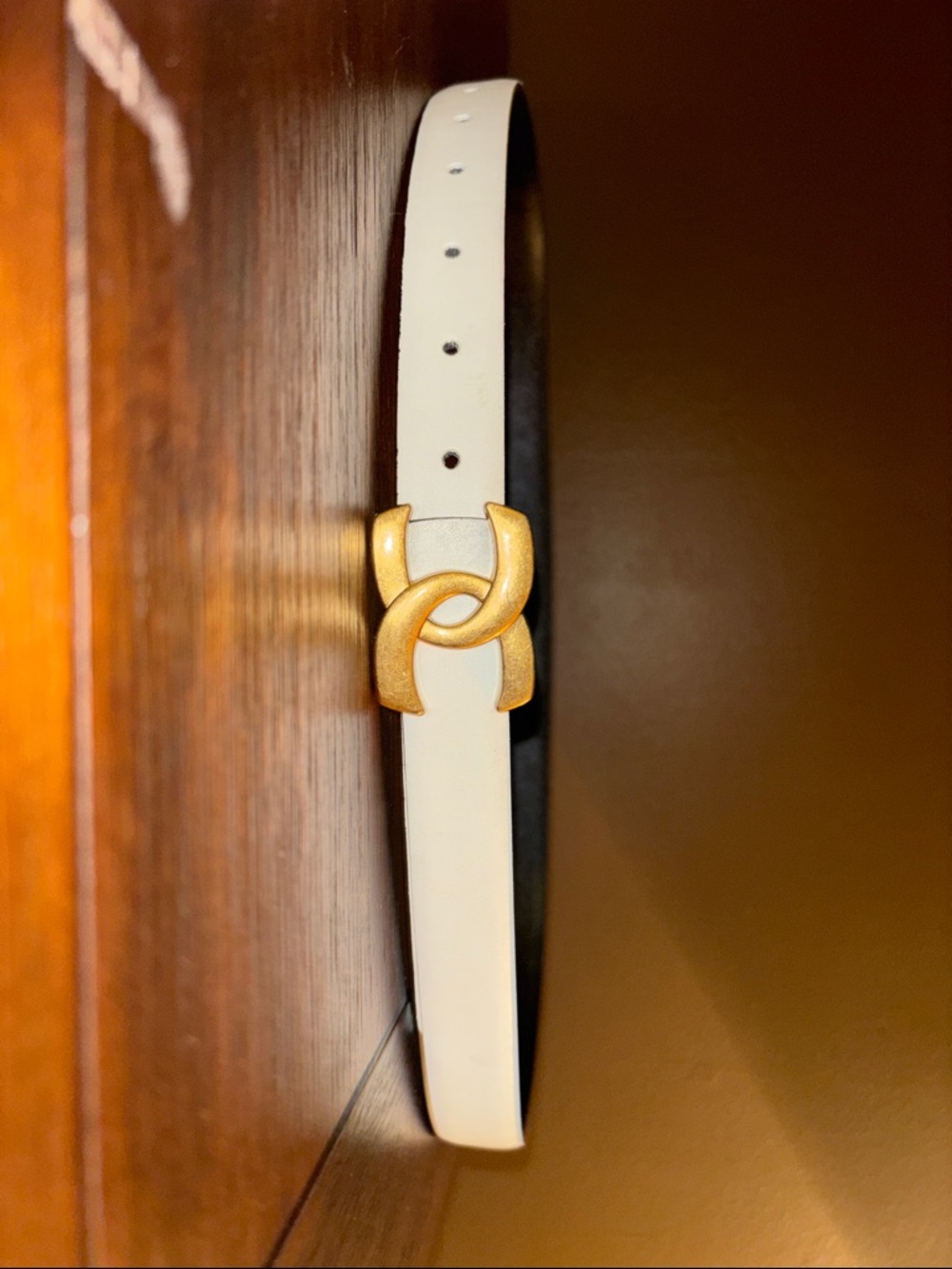 White Leather Women's Belt with Gold Interlocking Buckle - Picture 5 of 5